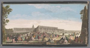 Näkymä Versaillesin palatsille puutarhasta nähtynä Vue du Chateau de Versailles (otsikko esineessä) tekijältä Anonymous
