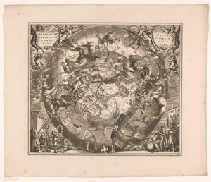 Taivaskartta eteläisten tähtikuvioiden kanssa Haemisphaerium scenographicum australe coeli stellati et terrae (otsikko esineessä) tekijältä Anonymous