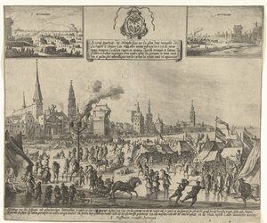 Jääviihdettä jäätyneellä Scheldtillä Antwerpenissä, 1684 Le vray poutraict, du Triomphe faict sur la glace demy navigable, de la riviere d