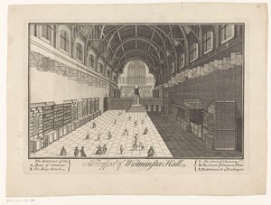 Westminster Hallin sisustus Lontoossa A Prospect of Westminster Hall (otsikko esineessä) tekijältä Anonymous