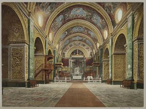 Interieur van de Sint-Janskathedraal Vallettassa Malta. S. Giovannin katedraalin sisustus (otsikko esineessä) tekijältä Anonymous