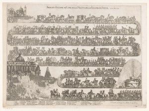 Ruotsin kuningatar Christinan saapuminen Roomaan Ingresso Solenne in Roma della Maestra della Regina di Svezia ai 23 xbre 1655 (otsikko esineessä) tekijältä Anonymous