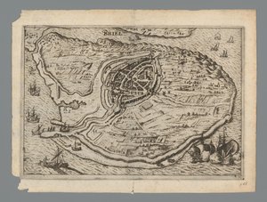 Voornen saaren kartta ja Briellen kartta, 1572 Briel (otsikko esineessä) tekijältä Anonymous