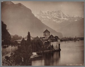Chillonin linna Genevejärvellä, Dents du Midi etäisyydellä Chillon et la Dent du Midi (otsikko esineessä) tekijältä Anonymous