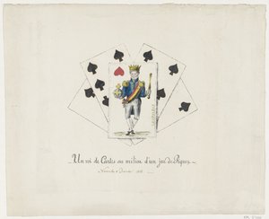 Koning Leopold I als de hartenkoning, 1831-1832 Korttikuningas keskellä patapakkaa (otsikko esineessä) tekijältä Anonymous