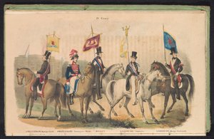 Amsterdamin, Delftin ja Leidenin kunniavartijoiden puvut ja liput, 1840-1842 IV. Ryhmä (otsikko objektissa) tekijältä Anonymous
