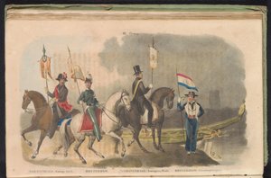Haagin ja Rotterdamin kunniavartijoiden puvut ja liput, 1840-1842 III. Ryhmä (otsikko objektissa) tekijältä Anonymous