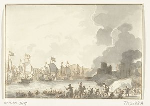 Englannin ja hollantilaisen laivaston maihinnousu Cadizissa, 1702 tekijältä Anonymous