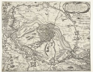 Frederik Hendrikin miehittämä Maastricht, 1632 Friderich Henrich Printzen von Orangienin (...) piirittämä Maestricht 9. päivänä kesäkuuta vuonna 1632. Otettu Accortin kanssa 12. elokuuta vuonna 1632 (otsikko esineessä) tekijältä Anonymous