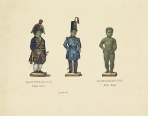 Manneken Pis eri asuissa, 1817 Manneken-Pis. Suuri asu. Manneken-Pis. Pieni asu (otsikko esineessä) tekijältä Anonymous