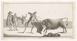 Matador haastaa härän Coleccion de las Principles suertes de una corrida de toros (sarjan nimi esineellä) Kokoelma tärkeimmistä härkätaisteluharjoituksista (sarjan nimi) tekijältä Anonymous
