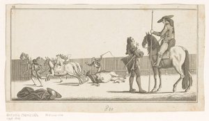 Picador ja matador tapettuaan härän Coleccion de las Principles suertes de una corrida de toros (sarjan nimi esineellä) Kokoelma tärkeimmistä härkätaisteluharjoituksista (sarjan nimi) tekijältä Anonymous