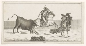 Picador pistää keihänsä härään Coleccion de las Principles suertes de una corrida de toros (sarjan nimi esineellä) Kokoelma tärkeimmistä härkätaisteluharjoituksista (sarjan nimi) tekijältä Anonymous