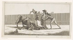 Picador putosi hevosestaan Coleccion de las Principles suertes de una corrida de toros (sarjan nimi esineellä) Kokoelma tärkeimmistä härkätaisteluharjoituksista (sarjan nimi) tekijältä Anonymous