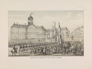 H.M. Willem III:n juhlallinen sisääntulo 9. huhtikuuta 1861 Amsterdamissa (otsikko esineessä) tekijältä Anonymous