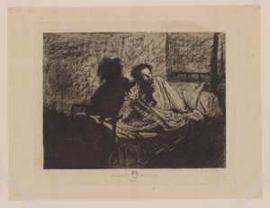 Muotokuva Charles Meryonista istumassa sängyssä Charles Meryon 1858 (otsikko esineessä) tekijältä Anonymous