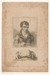Muotokuva Robert Mountista, kirjansidonta- ja painomyyjästä Lontoossa R. Mount, Bookbinder, Printseller & Portfolio Maker (otsikko esineessä) tekijältä Anonymous