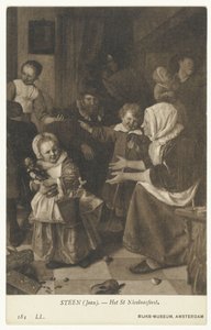 Jäljennös Jan Steenin maalauksesta Pyhän Nikolauksen juhla Pyhän Nikolauksen juhla (otsikko esineessä) Rijks-museo, Amsterdam (sarjan nimi) tekijältä Anonymous