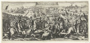 Ruiter Gevecht bij Arras, 1640 Espanjalaisten tappio Arrasin piirityksen hyökkäyksessä Saattueen saapuminen ja Arrasin kaupungin antautuminen kuninkaan kuuliaisuuteen (otsikko esineessä) tekijältä Anonymous