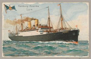 Laiva "Cincinnati" Hamburg America Linesta (Hapag) avomerellä Hamburg-America Line An Bord des Dampfers "Cincinnati" (otsikko esineessä) tekijältä Anonymous
