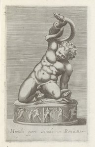 Veistos van de jonge Hercules taistelussa tapasi slangia Herkuleen, Rooman lapsen patsas (nimi esineessä) Antiikkiveistoksia Roomassa (sarjan nimi) Ikonit Rooman kaupungin muinaisista patsaista, joita nähdään julkisilla paikoilla (sarjan nimi) tekijältä Anonymous