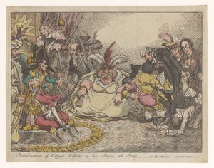 Spotprent tapasi Napoleon en Foxin, 1802 Citizen Volponen ja hänen sviittinsä esittely Pariisissa - vide, The Moniteu & Cobbett