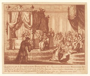 Pfalzin keisarinna Eleanorin kuolinvuode 19. tammikuuta 1720 Kyserin kuolema Eleonora Magdalena Theresa Woad. Kyser Leopoldin 65-vuotiaana Iaren (...) (otsikko esineessä) tekijältä Anonymous