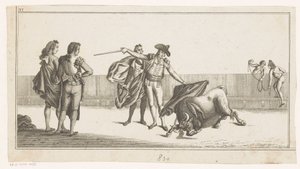 Matadorin puukotama härkä Coleccion de las Principles suertes de una corrida de toros (sarjan nimi esineellä) Kokoelma tärkeimmistä härkätaistelutehtävistä (sarjan nimi) tekijältä Anonymous
