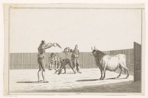 Härkätaistelija banderilloilla Coleccion de las Principles suertes de una corrida de toros (sarjan nimi esineellä) Kokoelma tärkeimmistä härkätaisteluharjoituksista (sarjan nimi) tekijältä Anonymous