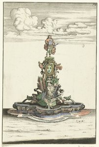 Neliönmuotoinen altaan puoliympyrän muotoinen pullistuma Architectura Curiosa Nova (sarjan nimi) tekijältä Anonymous