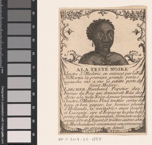 Pariisin paperitavaraliikkeen Larcherin käyntikortti A la teste noir (otsikko esineessä) tekijältä Anonymous