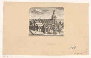Lintuperspektiivistä Oude Kerk Amsterdamissa, ennen vuotta 1544 d