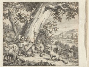 Fox, jonka häntä leikattiin Suunnitelmat Jean de la Fontainen Fablesin painokselle (sarjan nimi) tekijältä Anonymous