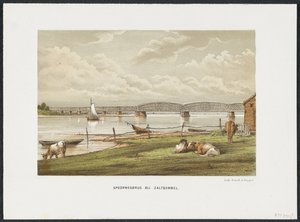Waal-silta lähellä Zaltbommelia, 1869 Rautatiesilta Zaltbommelissa (otsikko esineessä) Päärautatiesillat Alankomaissa (sarjan nimi) tekijältä Anonymous