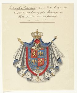 Hollannin kuninkaan Louis Napoleon Bonaparten vaakuna Louis Napoleon, Jumalan armosta ja kuningaskunnan perustuslaki, Hollannin kuningas, Ranskan yhdistettävä (otsikko esineessä) tekijältä Anonymous