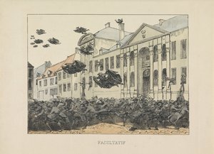 Mustat korpit pakenevat Collegium Philosophicumista, 1829 Valinnainen (otsikko objektissa) tekijältä Anonymous