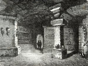 Katakombien galleria Pariisissa 1800-luvulla, kaiverrus, yksityinen kokoelma tekijältä Anonymous Anonymous