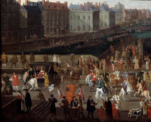 Aktiviteetit ja kulku Pont Neufilla Pariisissa Nimetön maalaus 1600-luvulta. Pariisi, Musee d