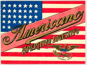 Mainos italialaisesta lyhytjuomasta Americano, amerikkalainen lippu tekijältä Anonymous Anonymous