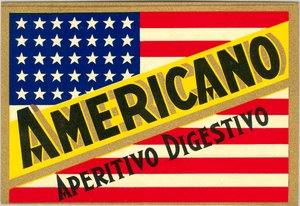 Mainos italialaisesta lyhytjuomasta Americano, amerikkalainen lippu tekijältä Anonymous Anonymous