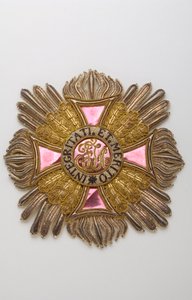 Itävalta - Leopoldin ritarikunta: Charles Louis Huguetille, Semonvillen markiisille (1759-1839) kuuluva ritariristin laatta - Debyytti XIX vuosisadalla - Brodeeraukset kulta-, hopea- ja silkkilangoista, krantilla, paljetteja ja hopealanka - Suuren kankaan  tekijältä Anonymous Anonymous