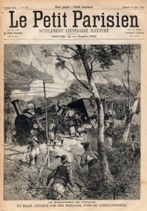 Ryöstö Turkissa, juna, johon rosvot hyökkäsivät lähellä Konstantinopolia. Kaiverrus "" Le petit Parisien"" vuodelta 1891. Yksityinen kokoelma. tekijältä Anonymous Anonymous