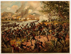 Bataille de la Drina (Bosnie, Serbia) 1914 - Drinan taistelu - Nimetön - 1914 - Värilitografia - 39x52,2 - Yksityiskokoelma tekijältä Anonymous Anonymous