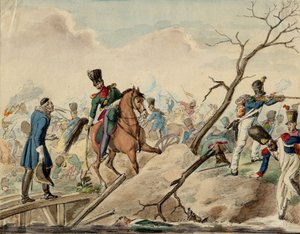 Bataille de Leipzig (bataille des Nations) - Jakso Leipzigin taistelusta - Nimetön - 1813 - Vesiväri paperille - 16,2x20,8 - Yksityiskokoelma tekijältä Anonymous Anonymous