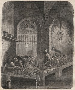 Brestin vankila yöllä. Kaiverrus Pierre Zacconen (1817-1895) (Colonia Penale - Rangaistussiirtokunta) kirjaan ”Vangoitujen historia luomisesta nykypäivään” (1877). Yksityinen kokoelma. tekijältä Anonymous Anonymous