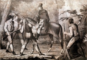 Rikaat hyökkäämässä hevosmatkustajaa vastaan 1800-luvun Print Private Collection tekijältä Anonymous Anonymous