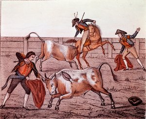 Häränmetsästyspaikka (härkätaistelu) 1700-luvun akvarellien yksityinen kokoelma tekijältä Anonymous Anonymous