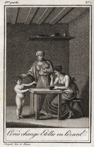Ceres muuttaa Stellionin lezardiksi. Kaiverrus vuodelta 1819 Charles Albert Demoustier