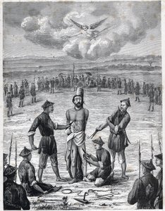 Kristittyjen vaino: ranskalainen lähetyspappi Joseph Marchand kärsi "sadan haavan piinasta" Cochinchinassa 30. marraskuuta 1835. Kaiverrus Louis-Eugene (Louis Eugene) Louvet