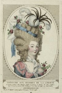 Coiffure Aux Charmes De La Liberte, Nimetön. Kuparikaiverrus, akvarelli, c. 1790, yksityinen kokoelma tekijältä Anonymous Anonymous